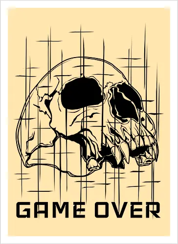 GAME_OVER // NULL_BLACK - Game Over, Skull, Totenkopf, Dunkelheit, Nichts, Void, Horror Art, Cyberpunk, Glitch Art, Retro Gaming, Geek, Nerd, Arcade, LAN Party, Streamer, Null Black, Techwear, Dark Gaming, Gaming Shirt, Retro Games, Vector Art - Artprint