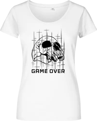 GAME_OVER // NULL_BLACK - Game Over, Skull, Totenkopf, Dunkelheit, Nichts, Void, Horror Art, Cyberpunk, Glitch Art, Retro Gaming, Geek, Nerd, Arcade, LAN Party, Streamer, Null Black, Techwear, Dark Gaming, Gaming Shirt, Retro Games, Vector Art - Women T-Shirt