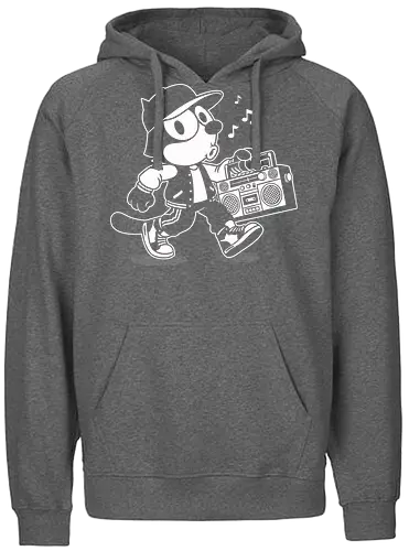 Hip Hop Cat - hiphop, streetwear, urban, cat, music, rapper, rap, boombox, radio, dj, breakdance, bboy, graffiti, retro, vintage, oldschool, classic, street, cute, kawaii, animal, feline, illustration, graphic, monochrome, black, nostalgia, culture, style, vinyl - Fairtrade Hoodie