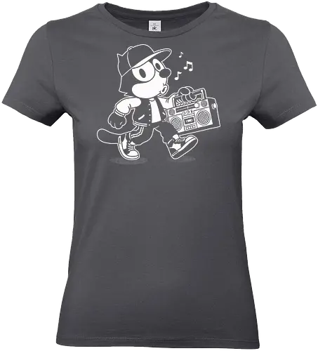 Hip Hop Cat - hiphop, streetwear, urban, cat, music, rapper, rap, boombox, radio, dj, breakdance, bboy, graffiti, retro, vintage, oldschool, classic, street, cute, kawaii, animal, feline, illustration, graphic, monochrome, black, nostalgia, culture, style, vinyl - Standard T-Shirt (Women)