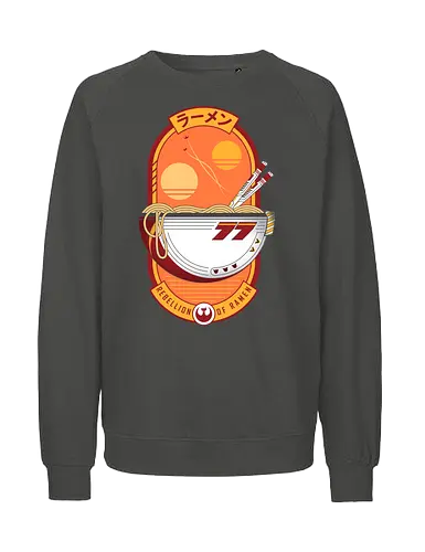 Rebellion of Ramen for Scifi Lovers - japanese, mashup, movie, noodles, ramen noodles, rebel, rebellion, science, scfi, space, sunset, 1977, retro - Fairtrade Sweatshirt