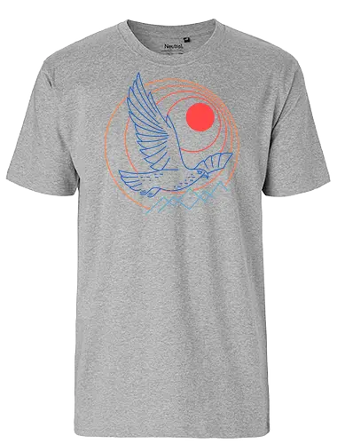 Wild and Free as the Hawk's Flight - outdoors, adventure, animal, bird, birds, camp, geometric, hawk, landscape, minimal, mountains, nature, summer, wild, wildlife - Fairtrade T-Shirt