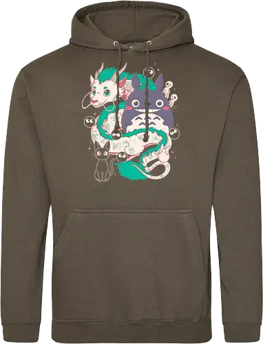 Magical Beings - fantasy, magic, spirits, dragon, forest, kawaii, cute, anime, manga, yokai, creatures, mythical, legend, fantastic, whimsical, adventure, nature, forestcore, cottagecore, spirit, cartoon, illustration, aesthetic, retro, nostalgia, magical, cozy, dreamy, folklore - Standard Hoodie