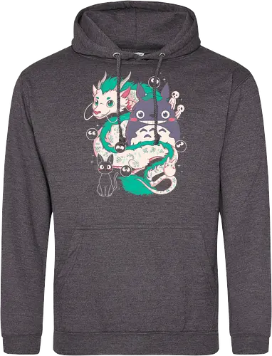 Magical Beings - fantasy, magic, spirits, dragon, forest, kawaii, cute, anime, manga, yokai, creatures, mythical, legend, fantastic, whimsical, adventure, nature, forestcore, cottagecore, spirit, cartoon, illustration, aesthetic, retro, nostalgia, magical, cozy, dreamy, folklore - Standard Hoodie