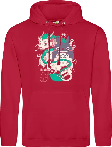 Magical Beings - fantasy, magic, spirits, dragon, forest, kawaii, cute, anime, manga, yokai, creatures, mythical, legend, fantastic, whimsical, adventure, nature, forestcore, cottagecore, spirit, cartoon, illustration, aesthetic, retro, nostalgia, magical, cozy, dreamy, folklore - Standard Hoodie