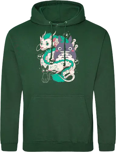 Magical Beings - fantasy, magic, spirits, dragon, forest, kawaii, cute, anime, manga, yokai, creatures, mythical, legend, fantastic, whimsical, adventure, nature, forestcore, cottagecore, spirit, cartoon, illustration, aesthetic, retro, nostalgia, magical, cozy, dreamy, folklore - Standard Hoodie