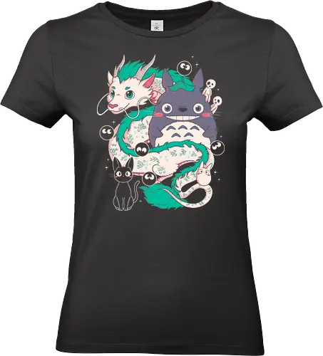 Magical Beings - fantasy, magic, spirits, dragon, forest, kawaii, cute, anime, manga, yokai, creatures, mythical, legend, fantastic, whimsical, adventure, nature, forestcore, cottagecore, spirit, cartoon, illustration, aesthetic, retro, nostalgia, magical, cozy, dreamy, folklore - Standard T-Shirt (Women)