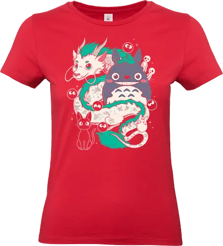 Magical Beings - fantasy, magic, spirits, dragon, forest, kawaii, cute, anime, manga, yokai, creatures, mythical, legend, fantastic, whimsical, adventure, nature, forestcore, cottagecore, spirit, cartoon, illustration, aesthetic, retro, nostalgia, magical, cozy, dreamy, folklore - Standard T-Shirt (Women)