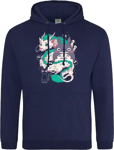 Magical Beings - fantasy, magic, spirits, dragon, forest, kawaii, cute, anime, manga, yokai, creatures, mythical, legend, fantastic, whimsical, adventure, nature, forestcore, cottagecore, spirit, cartoon, illustration, aesthetic, retro, nostalgia, magical, cozy, dreamy, folklore - Standard Hoodie