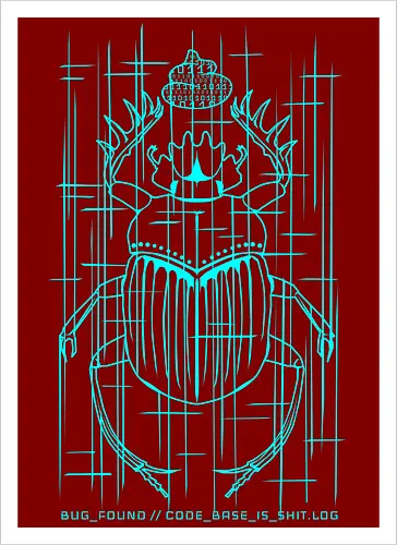 CODE_BASE_IS_SHIT // #00FFFF - cyberpunk, code, programming, nerd, rrg.exe, shit code, tech humor, developer, admin, bug, scarab, computer bug, dark art, glitch, geek - Artprint
