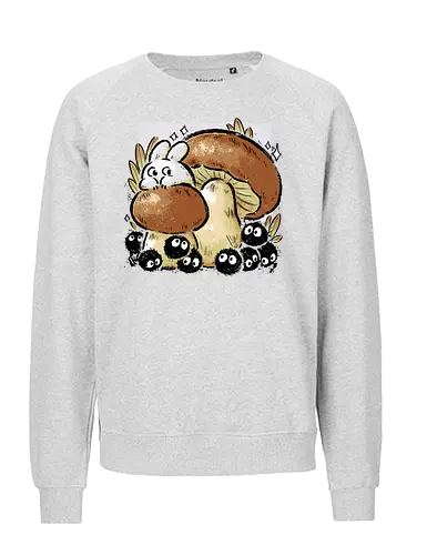 Dust Balls with Autumn Mushrooms - autumn, mushroom, famous anime, fall, fungi, cute, kawaii, cozy, forest, spring, pencil style, xmorfina, dust balls - Fairtrade Sweatshirt