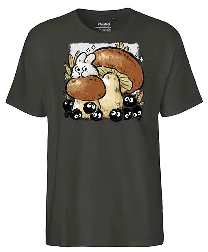 Dust Balls with Autumn Mushrooms - autumn, mushroom, famous anime, fall, fungi, cute, kawaii, cozy, forest, spring, pencil style, xmorfina, dust balls - Fairtrade T-Shirt