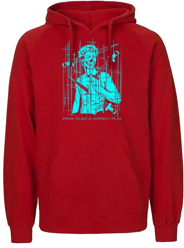 STATUS: TIS_BUT_A_SCRATCH // holy_grail.log - cyberpunk, gaming, gamer humor, tis but a scratch, 1 hp, dark art, glitch art, michelangelo david, geek, nerd, rrg.exe, system error, tech cynic, computer bug, vaporwave greece - Fairtrade Hoodie