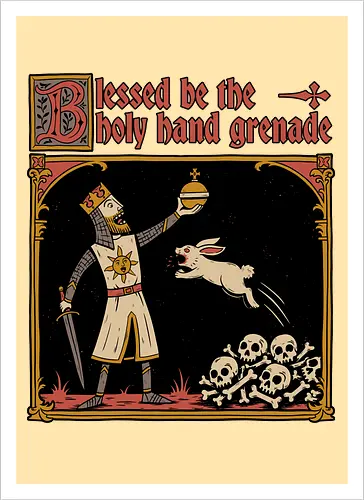 King Rabbit Medieval - King, King Arthur, Rabbit, Medieval, Classic Movie, Classic, Classic Movies, British, Comedy, Movies, Movie, Fantasy, Adventure, Rpg, Fun, Funny, Holy Grail, Skull, Bones - Artprint