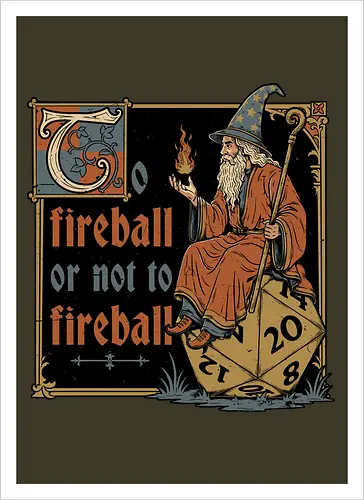 Medieval Wizard Fireball - Medieval, Wizard Hat, Wizard, Wizard Humor, Black Mage, Mage, Sorcery, Sorcerer, Swords And Sorcery, Magic, Magical, Ritual, Fireball, Rpg, Role-play, Role-playing, Roleplay Game, Role-playing Game, Roleplaying, Roleplaying Game, Fantasy, Adventure, Meme, Fun, Funny, Shakespeare, William Shakespeare, D20, Dungeon Master, Dungeons, Dungeon, Fire - Artprint
