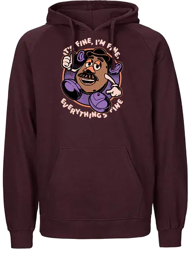 Movie Potato Fine Meme - Movie, Classic Movie, Animation, Classic Animation, Vintage Animations, Awesome, Cool, Fun, Funny, Irony, Sarcasm, Sarcastic, Internet, Meme, Memes, Tired, Existential Dread, Existence, Existential Crisis, Existential, Everything Is Fine, I'm Fine, This Is Fine, It's Fine, Fine, Potato - Fairtrade Hoodie
