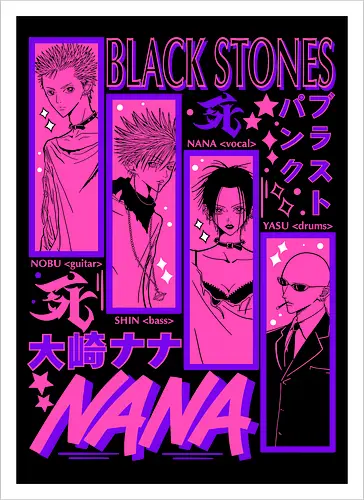 NANA Black Stones Blast Punk Band Poster - Nana Osaki, Black Stones, BLAST punk band, Ai Yazawa manga, punk rock anime, anime band merch, otaku gift, shoujo punk aesthetic - Artprint