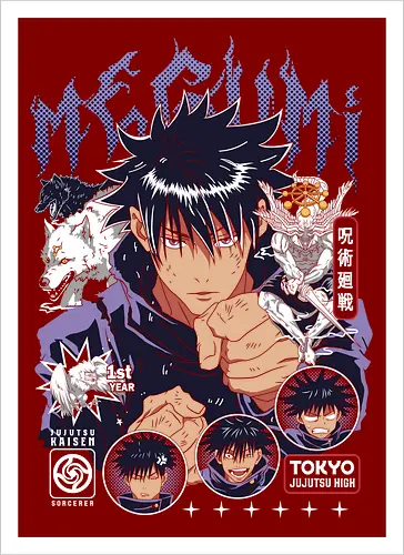 Megumi Fushiguro JJK Ten Shadows Unleashed - megumi fushiguro, Jujutsu, ten shadows technique, dark brooding anime, shonen manga hero, jjk fan art, anime gift for him, otaku tee - Artprint