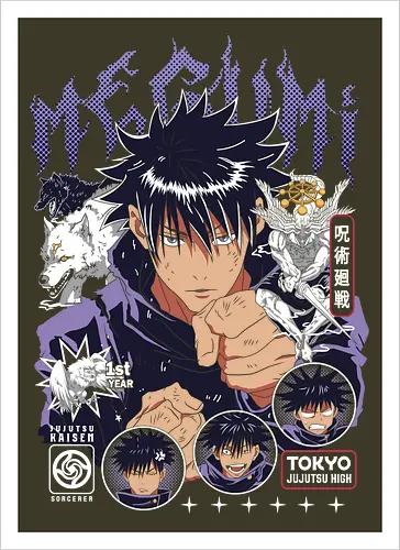 Megumi Fushiguro JJK Ten Shadows Unleashed - megumi fushiguro, Jujutsu, ten shadows technique, dark brooding anime, shonen manga hero, jjk fan art, anime gift for him, otaku tee - Artprint