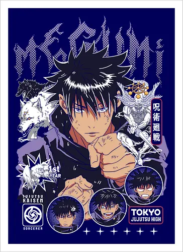 Megumi Fushiguro JJK Ten Shadows Unleashed - megumi fushiguro, Jujutsu, ten shadows technique, dark brooding anime, shonen manga hero, jjk fan art, anime gift for him, otaku tee - Artprint