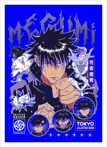 Megumi Fushiguro JJK Ten Shadows Unleashed - megumi fushiguro, Jujutsu, ten shadows technique, dark brooding anime, shonen manga hero, jjk fan art, anime gift for him, otaku tee - Artprint