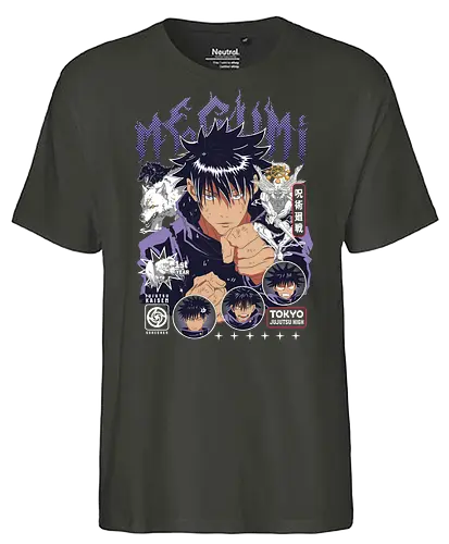 Megumi Fushiguro JJK Ten Shadows Unleashed - megumi fushiguro, Jujutsu, ten shadows technique, dark brooding anime, shonen manga hero, jjk fan art, anime gift for him, otaku tee - Fairtrade T-Shirt