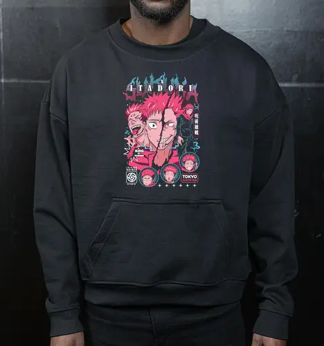Sukuna Itadori JJK King of Curses Reigns - sukuna, yuji itadori, Jujutsu, king of curses, cursed energy anime, dual character art, jjk manga fan, dark shonen gift - Cropped Sweatshirt