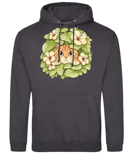 Garden Cat - cat, garden, botanical, plants, flowers, hibiscus, floral, nature, cottagecore, botanic, green, tropical, leaf, foliage, cute, kawaii, feline, pet, cozy, spring, illustration, aesthetic, vintage, whimsical, forest, bloom, peaceful, adorable, art, nursery - Standard Hoodie