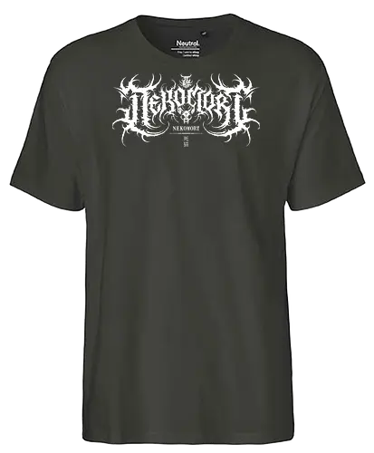 NekoMort Death Metal Logo - neko, cat, death cat, shinigami, skull cat, metal cat, death metal, deathcore, satanic, satanic cat, goth, goth cat, gothic, dark art, metal logo, death metal logo, deathcore font, underground, black work, rebel cat, japanese metal, kanji, japan, japanese - Fairtrade T-Shirt