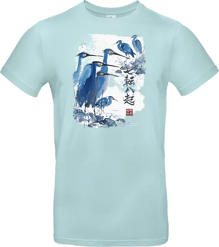 Japanischer Blaureiher – Sumi-e Vogelkunst Traditionelle Tuschemalerei - Japanischer Reiher, Blaureiher, Sumi-e, Japanische Kunst, Tuschemalerei, Vogelkunst, Zen, Naturmotiv, Aquarell, Minimalismus, Asiatische Kunst, Wandkunst, Vogel Illustration, Japan Stil, Wildlife - Standard T-Shirt