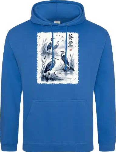 Blauer Kranich – Japanische Zen Aquarellkunst - Kranich, Japanischer Kranich, Sumi-e, Zen Kunst, Aquarell, Vogelkunst, Naturmotiv, Asiatische Kunst, Minimalismus, Wildlife, Wandkunst, Japan Stil, Tuschemalerei, Bird Art, Elegant - Standard Hoodie