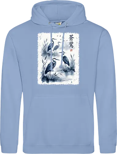 Blauer Kranich – Japanische Zen Aquarellkunst - Kranich, Japanischer Kranich, Sumi-e, Zen Kunst, Aquarell, Vogelkunst, Naturmotiv, Asiatische Kunst, Minimalismus, Wildlife, Wandkunst, Japan Stil, Tuschemalerei, Bird Art, Elegant - Standard Hoodie