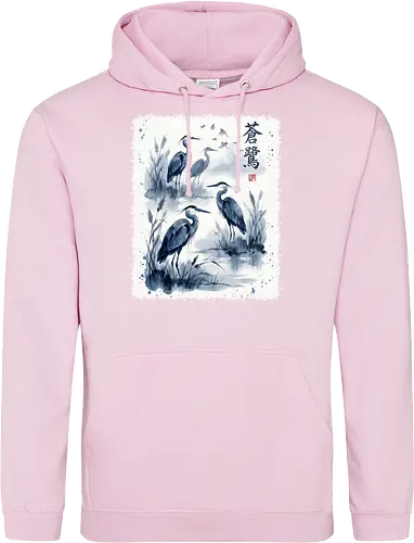 Blauer Kranich – Japanische Zen Aquarellkunst - Kranich, Japanischer Kranich, Sumi-e, Zen Kunst, Aquarell, Vogelkunst, Naturmotiv, Asiatische Kunst, Minimalismus, Wildlife, Wandkunst, Japan Stil, Tuschemalerei, Bird Art, Elegant - Standard Hoodie