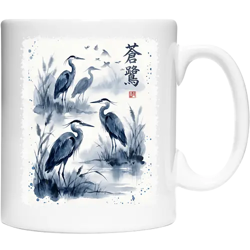 Blauer Kranich – Japanische Zen Aquarellkunst