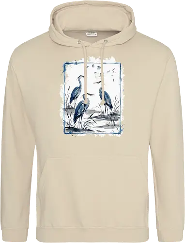 Minimalistischer Blaureiher – Japanische Aquarell Vogelkunst - Blaureiher, Reiher, Minimalismus, Japanische Kunst, Sumi-e, Aquarell, Vogelmotiv, Zen, Naturkunst, Asiatisches Design, Wildlife, Wandkunst, Ink Painting, Vogel Illustration, Japan Stil - Standard Hoodie