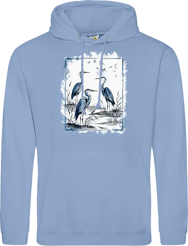 Minimalistischer Blaureiher – Japanische Aquarell Vogelkunst - Blaureiher, Reiher, Minimalismus, Japanische Kunst, Sumi-e, Aquarell, Vogelmotiv, Zen, Naturkunst, Asiatisches Design, Wildlife, Wandkunst, Ink Painting, Vogel Illustration, Japan Stil - Standard Hoodie