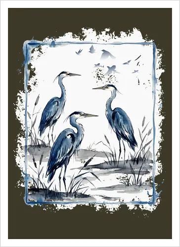 Minimalistischer Blaureiher – Japanische Aquarell Vogelkunst - Blaureiher, Reiher, Minimalismus, Japanische Kunst, Sumi-e, Aquarell, Vogelmotiv, Zen, Naturkunst, Asiatisches Design, Wildlife, Wandkunst, Ink Painting, Vogel Illustration, Japan Stil - Artprint