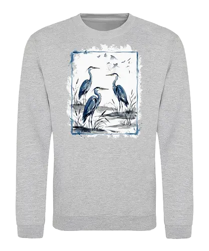 Minimalistischer Blaureiher – Japanische Aquarell Vogelkunst - Blaureiher, Reiher, Minimalismus, Japanische Kunst, Sumi-e, Aquarell, Vogelmotiv, Zen, Naturkunst, Asiatisches Design, Wildlife, Wandkunst, Ink Painting, Vogel Illustration, Japan Stil - Sweatshirt