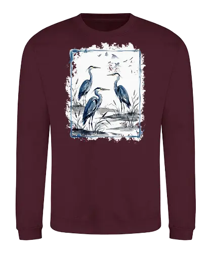 Minimalistischer Blaureiher – Japanische Aquarell Vogelkunst - Blaureiher, Reiher, Minimalismus, Japanische Kunst, Sumi-e, Aquarell, Vogelmotiv, Zen, Naturkunst, Asiatisches Design, Wildlife, Wandkunst, Ink Painting, Vogel Illustration, Japan Stil - Sweatshirt