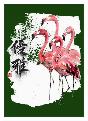 Flamingos – Japanischer Zen Aquarellstil