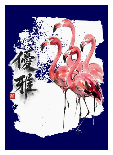 Flamingos – Japanischer Zen Aquarellstil