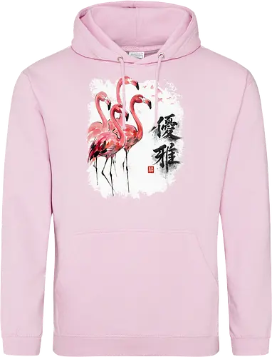 Elegante Flamingos – Japanische Tuschemalerei & Aquarell - Flamingos, Japanische Kunst, Tuschemalerei, Sumi-e, Aquarell, Tropenvögel, Vogelmotiv, Naturkunst, Zen, Asiatische Kunst, Wildlife, Rosa Flamingo, Bird Art, Wandkunst, Illustration - Standard Hoodie