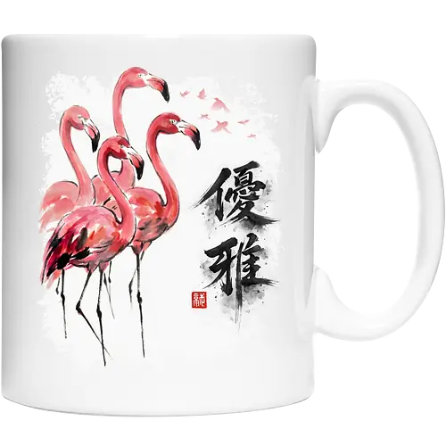 Elegante Flamingos – Japanische Tuschemalerei & Aquarell