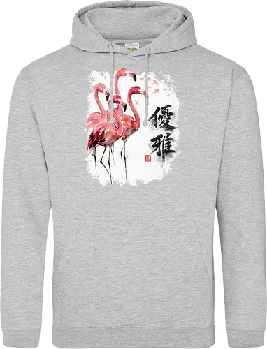 Elegante Flamingos – Japanische Tuschemalerei & Aquarell - Flamingos, Japanische Kunst, Tuschemalerei, Sumi-e, Aquarell, Tropenvögel, Vogelmotiv, Naturkunst, Zen, Asiatische Kunst, Wildlife, Rosa Flamingo, Bird Art, Wandkunst, Illustration - Standard Hoodie