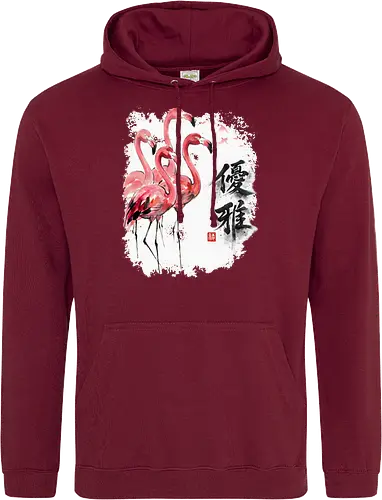 Elegante Flamingos – Japanische Tuschemalerei & Aquarell - Flamingos, Japanische Kunst, Tuschemalerei, Sumi-e, Aquarell, Tropenvögel, Vogelmotiv, Naturkunst, Zen, Asiatische Kunst, Wildlife, Rosa Flamingo, Bird Art, Wandkunst, Illustration - Standard Hoodie