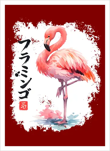 Flamingo – Japanische Sumi-e Aquarellkunst
