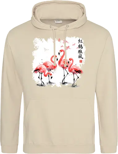 Rosa Flamingos – Japanische Aquarell Vogelkunst - Flamingo, Rosa Flamingo, Aquarell, Japanische Kunst, Tropenvogel, Vogelmotiv, Minimalismus, Naturkunst, Wildlife, Zen, Asiatische Kunst, Sommer, Bird Art, Wandkunst, Illustration - Standard Hoodie