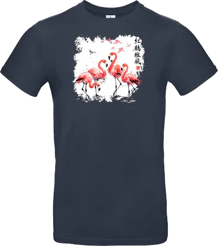 Rosa Flamingos – Japanische Aquarell Vogelkunst - Flamingo, Rosa Flamingo, Aquarell, Japanische Kunst, Tropenvogel, Vogelmotiv, Minimalismus, Naturkunst, Wildlife, Zen, Asiatische Kunst, Sommer, Bird Art, Wandkunst, Illustration - Standard T-Shirt