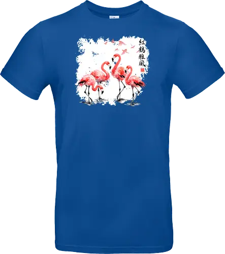Rosa Flamingos – Japanische Aquarell Vogelkunst - Flamingo, Rosa Flamingo, Aquarell, Japanische Kunst, Tropenvogel, Vogelmotiv, Minimalismus, Naturkunst, Wildlife, Zen, Asiatische Kunst, Sommer, Bird Art, Wandkunst, Illustration - Standard T-Shirt