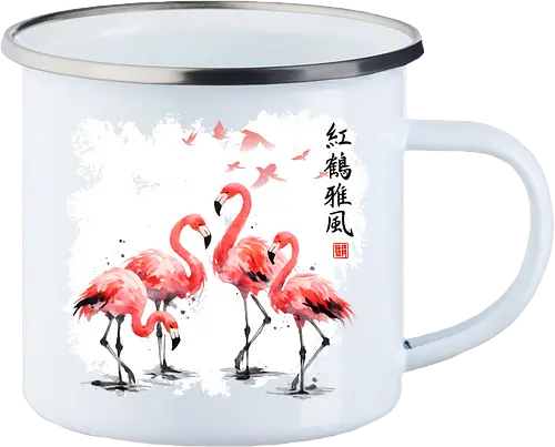 Rosa Flamingos – Japanische Aquarell Vogelkunst